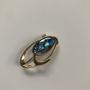 Vintage Brooch pin with two gold ovals and opalescent stone